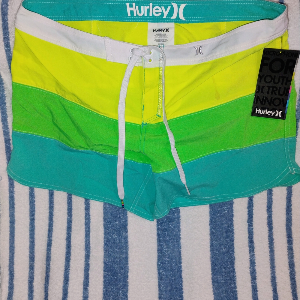 Hurley Neon Stripe Board Shorts - Yellow Green Teal